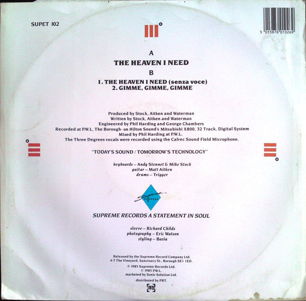 The Three Degrees : The Heaven I Need (12", Single)