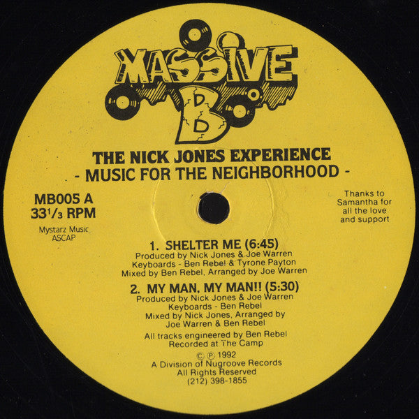 Nick Jones Experience : Music For The Neighborhood (12")