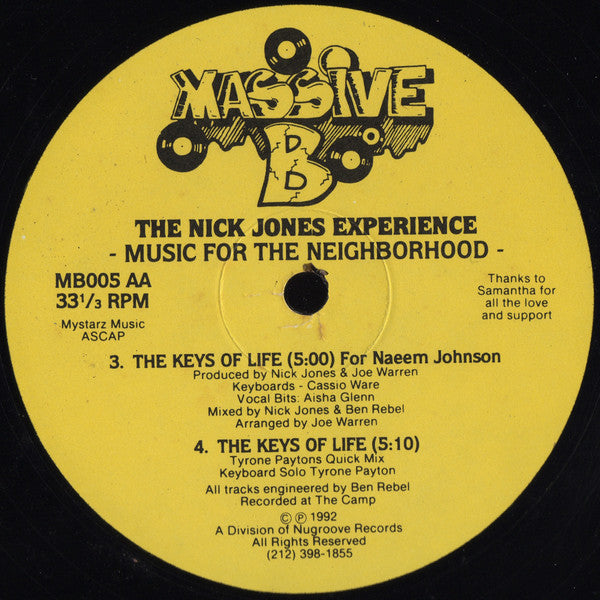 Nick Jones Experience : Music For The Neighborhood (12")