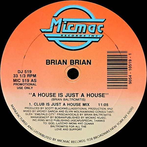Brian Brian : A House Is Just A House (12", Promo)