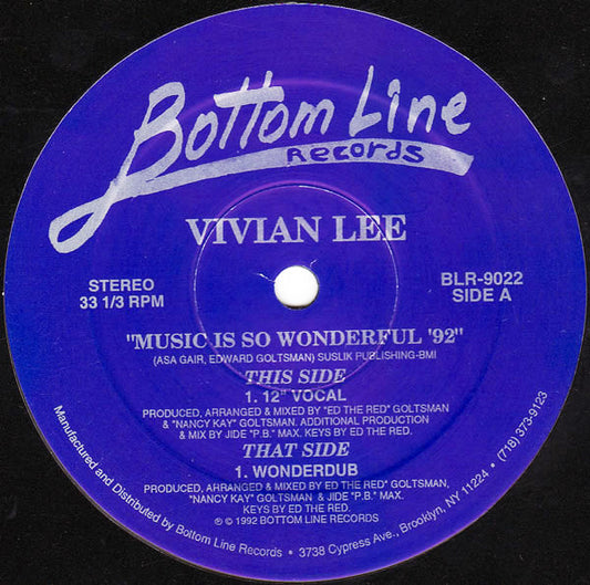 Vivian Lee : Music Is So Wonderful '92 (12")