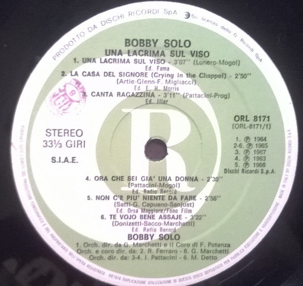 Bobby Solo : Una Lacrima Sul Viso (LP, Comp, RE)