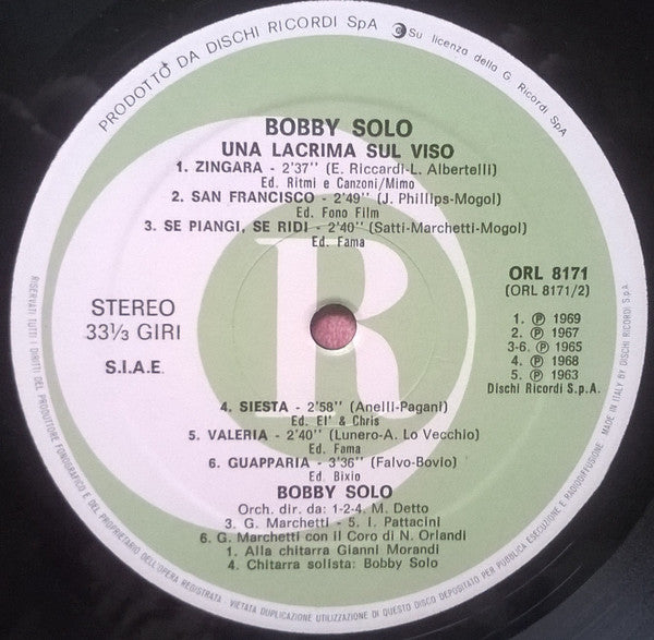 Bobby Solo : Una Lacrima Sul Viso (LP, Comp, RE)