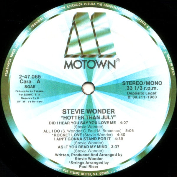 Stevie Wonder : Hotter Than July (LP, Album, RE, Gat)