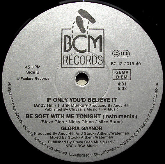 Gloria Gaynor : Be Soft With Me Tonight (12")