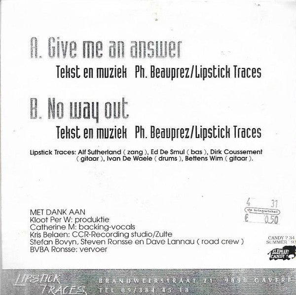 Lipstick Traces (2) : Give Me An Answer (7", Single)
