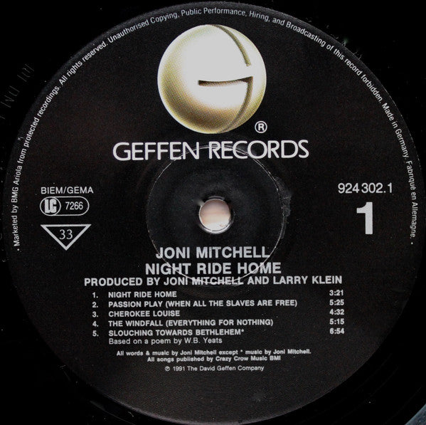 Joni Mitchell : Night Ride Home (LP, Album, Gat)