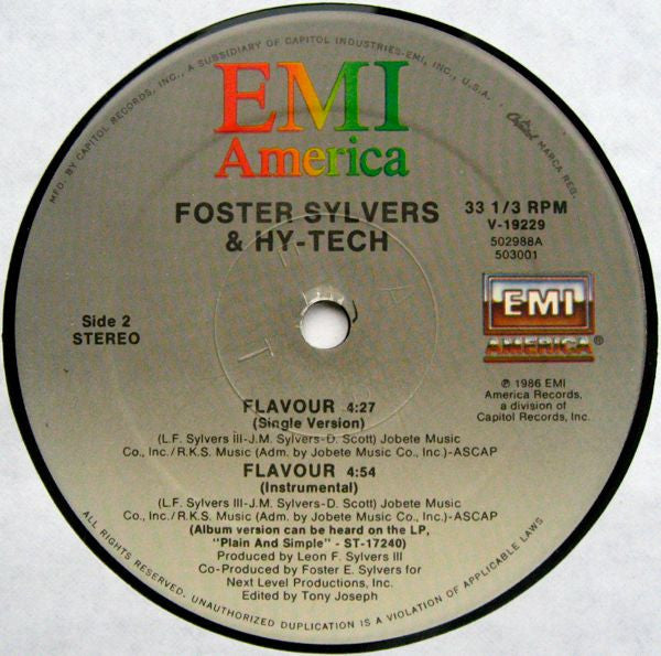 Foster Sylvers & Hy-Tech : Flavour (Special Extended Version) (12")