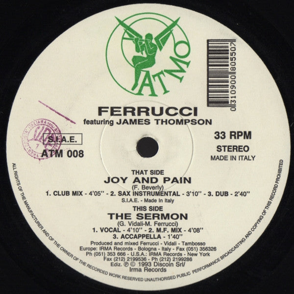 Mauro Ferrucci Featuring James Thompson (6) : Joy And Pain / The Sermon (12")