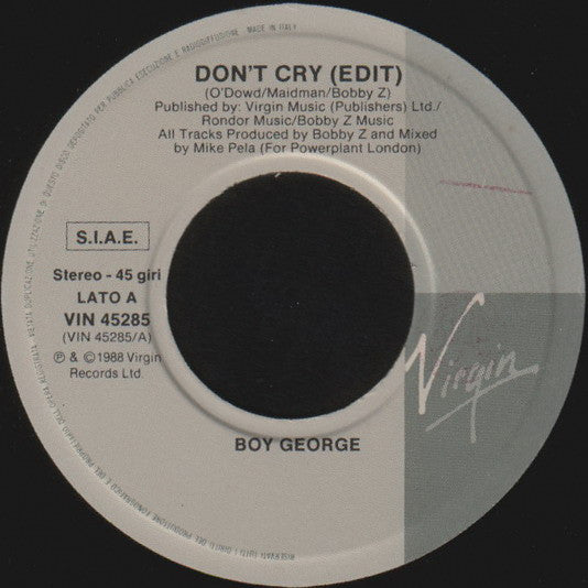 Boy George : Don't Cry (7")