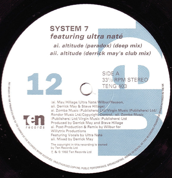 System 7 Featuring Ultra Naté : Altitude (2x12", Single)