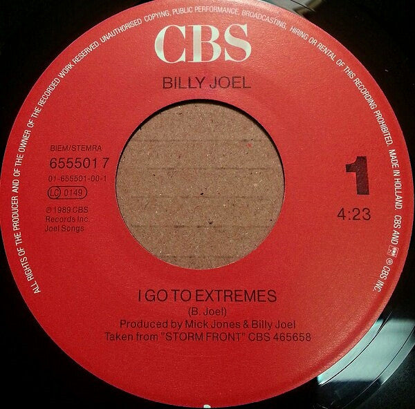 Billy Joel : I Go To Extremes (7", Single)