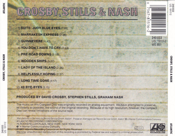 Crosby, Stills & Nash : Crosby, Stills & Nash (CD, Album, RE, RM)