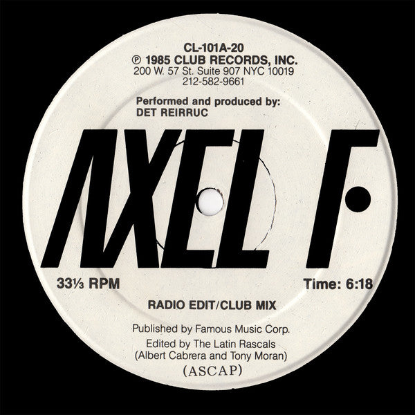 Det Reirruc / Club's Rappers : Axel F / Like Eddie Did (12")