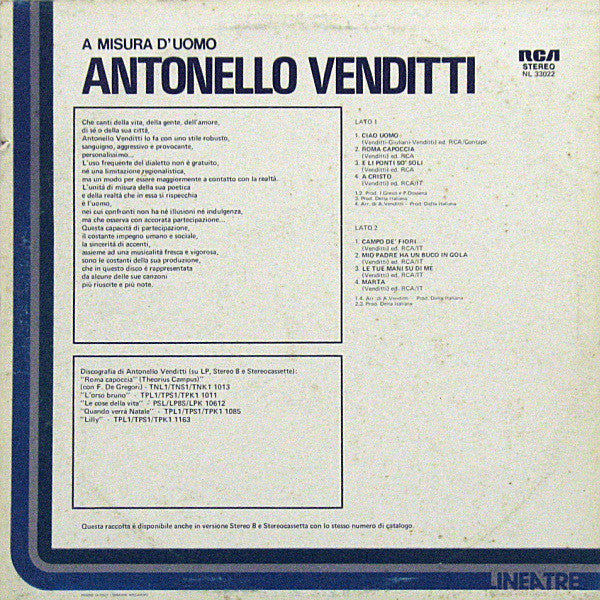 Antonello Venditti : A Misura D'Uomo (LP, Comp, RE)