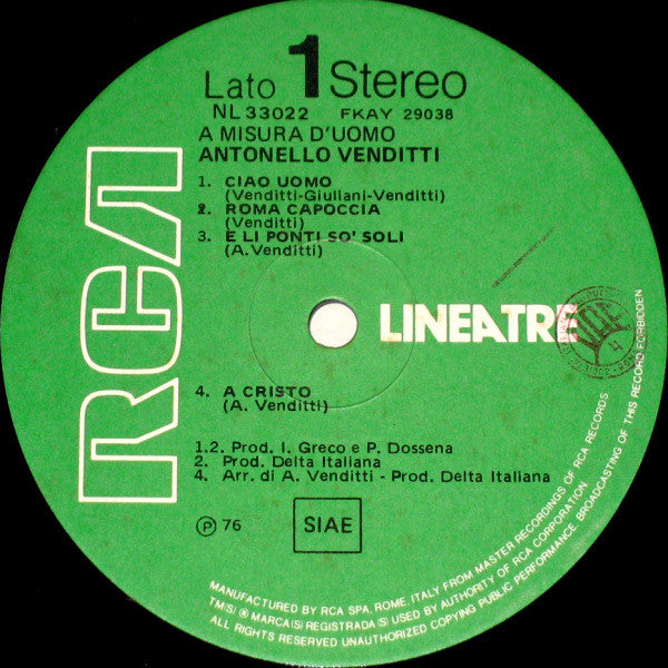 Antonello Venditti : A Misura D'Uomo (LP, Comp, RE)