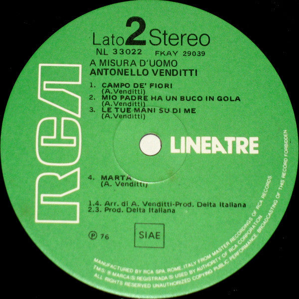 Antonello Venditti : A Misura D'Uomo (LP, Comp, RE)