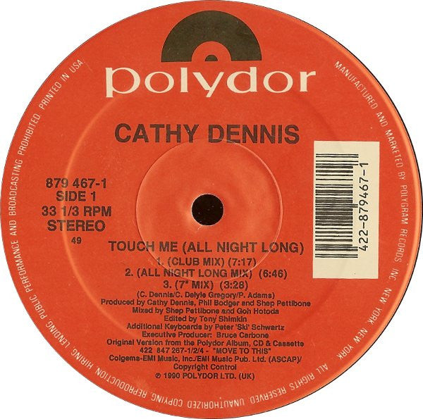 Cathy Dennis : Touch Me (All Night Long) (12", Single)