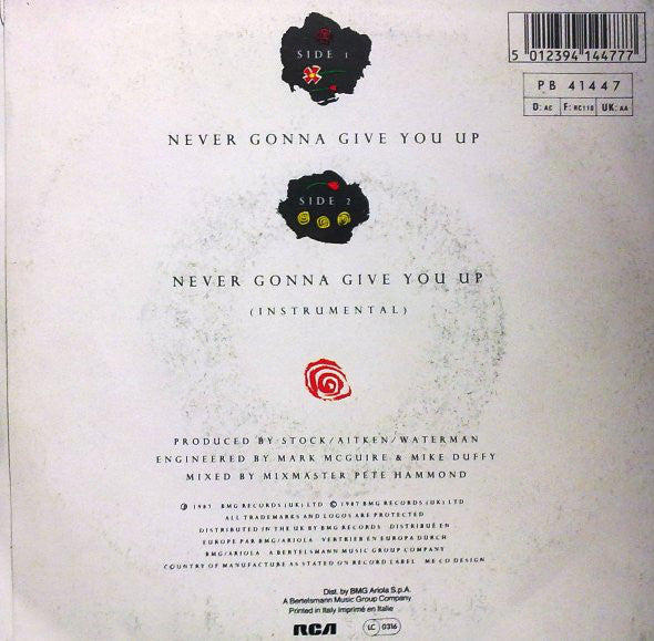 Rick Astley : Never Gonna Give You Up (7", Single, Promo)