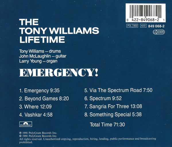 The Tony Williams Lifetime : Emergency! (CD, Album, M/Print, RE, RM)