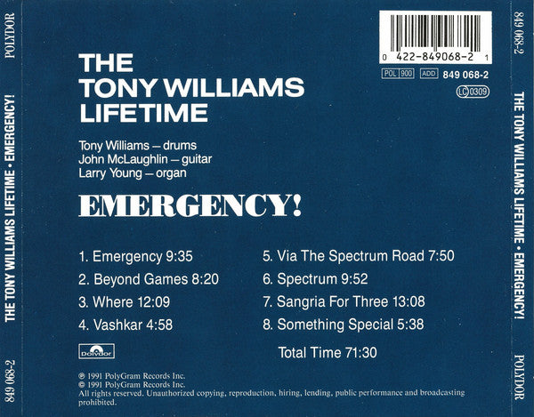 The Tony Williams Lifetime : Emergency! (CD, Album, M/Print, RE, RM)