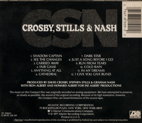 Crosby, Stills & Nash : CSN (CD, Album, RE)