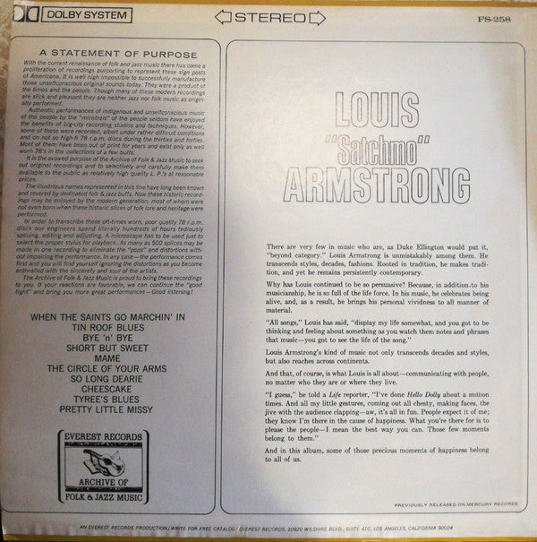 Louis Armstrong : Louis "Satchmo" Armstrong (LP, Comp, RE)