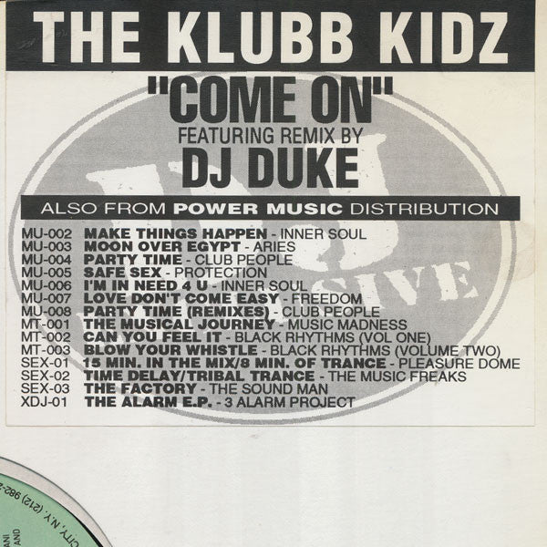 The Klubb Kidz : Come On (12")