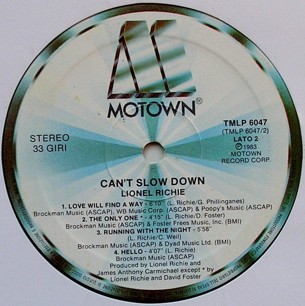Lionel Richie : Can't Slow Down (LP, Album, Gat)