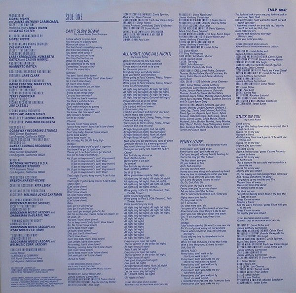 Lionel Richie : Can't Slow Down (LP, Album, Gat)