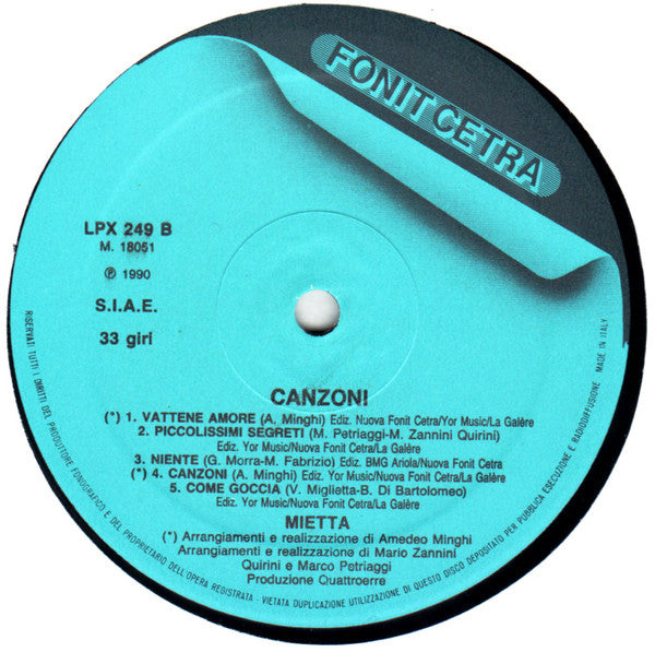 Mietta : Canzoni (LP, Album)